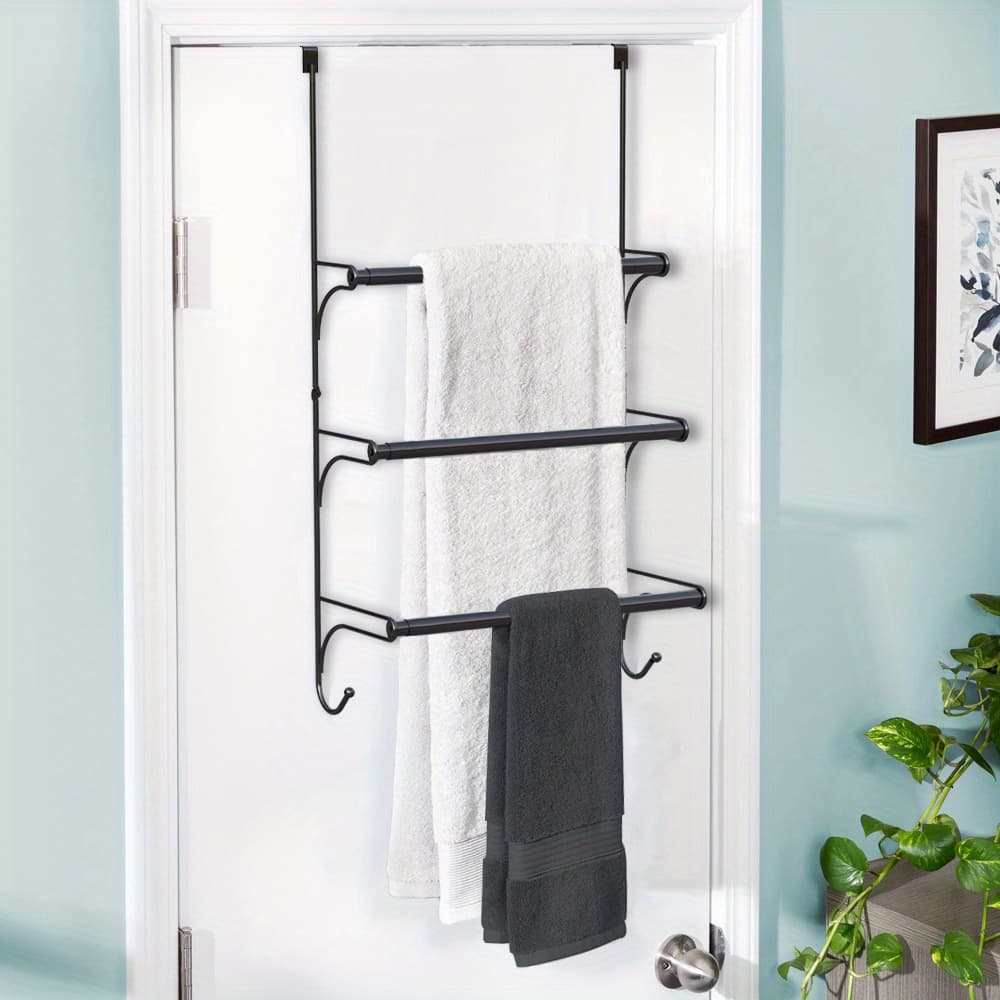 TEMU 3 Tier Metal Towel Rack Adjustable Over The Door Rack With Hooksfor Storage Of Bathroom Towels