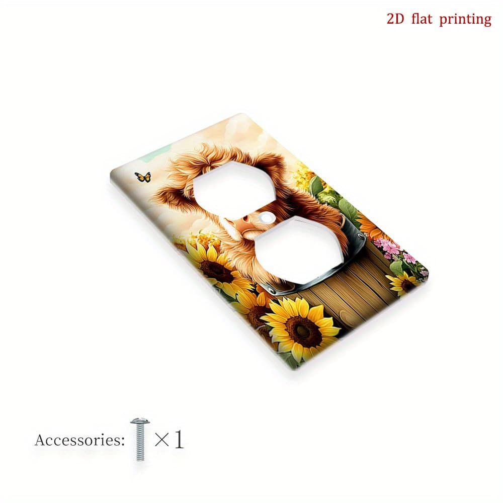 TEMU 1pc [2d Flat Printing] Attractive Sunflower & Highland Cow Wall Plate Light Switch Cover, Artistic , Sturdy Plastic, No Electrical Installation Required, Home Decoration Essentials