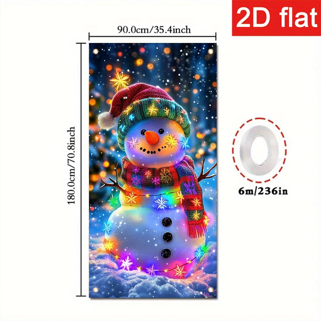 TEMU Extra Large 2d Door Banner Featuring A Snowman, Measuring 35.4 By Inches, Perfect For Winter Festival Parties. This Lightweight Polyester Fabric Decoration Includes A Snowman, Wreath, And Stars
