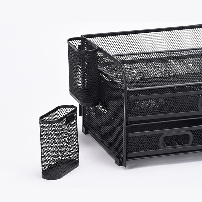 TEMU Office Desk Storage Pen Holder Box, Mesh Oval Storage Pen Holder, Desktop Pen Storage Box And Office Storage Box, Metal Side Hanging Pen Holder - Essential School Supplies