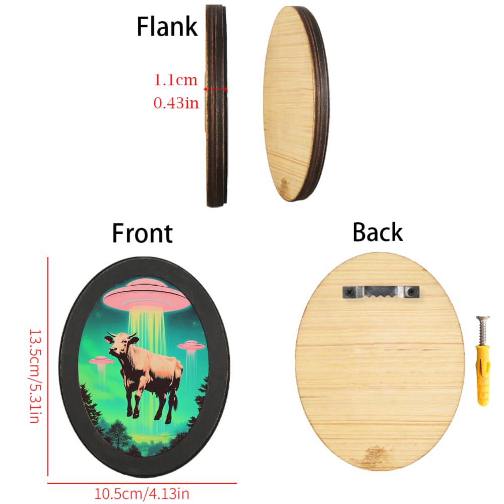 TEMU Retro Ufo Cow Wall Art - Wood Framed Flying Saucer & Spaceship Night Sky Scene With Cow, 1960s Inspired Hanging Picture Frame For /outdoor, Ufo Enthusiast Gift, Vintage Room Decor