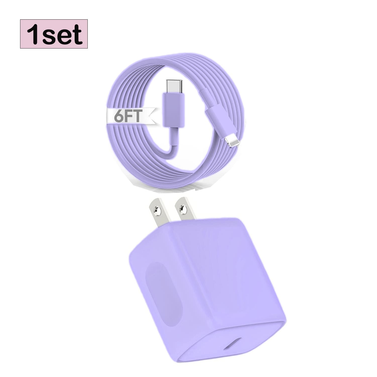 TEMU Purple Charger For Iphone 14 Charger, 4/ 3/ 2/ 1 Pack 20w Type C Wall Charger Fast Charging Block With 6ft Long Compatible With Iphone 14/ 13/ 12/ 12 Pro Max/ 11/ Xs Max/ Xr/ X, Airpods Pro