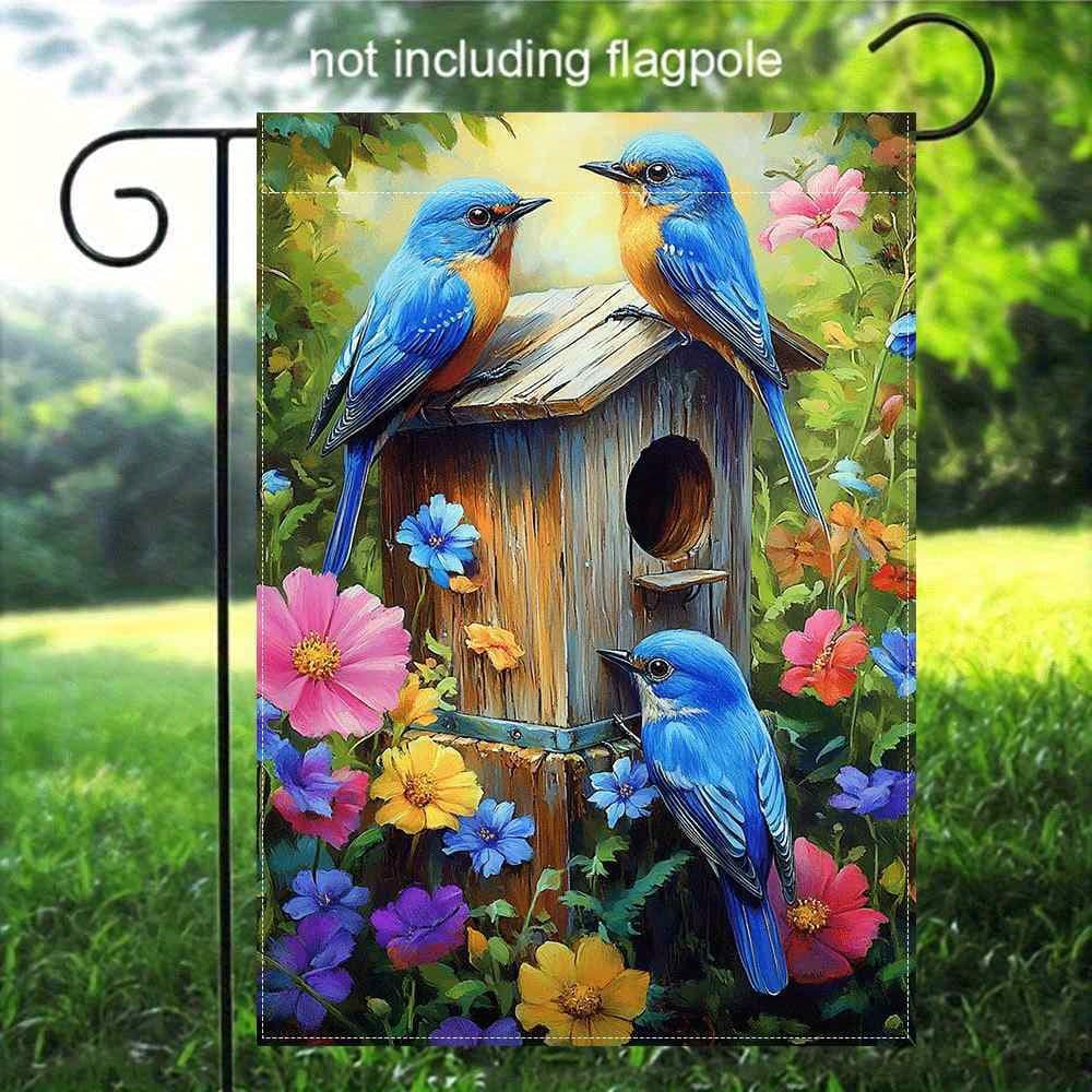 TEMU 1pc Vibrant Double-sided Linen Garden Flag - Bird & , 2d Printed Yard Decor, No Pole Included, Outdoor Decoration, Outside Decorations