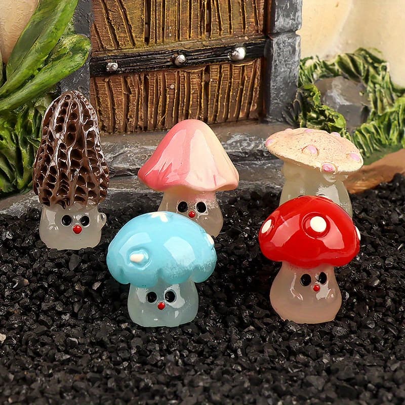 TEMU 5pcs Set Of -the-dark Mushroom Ornaments - Handmade Resin Miniature Landscape And Home Decoration Additions, Hanging Decorations