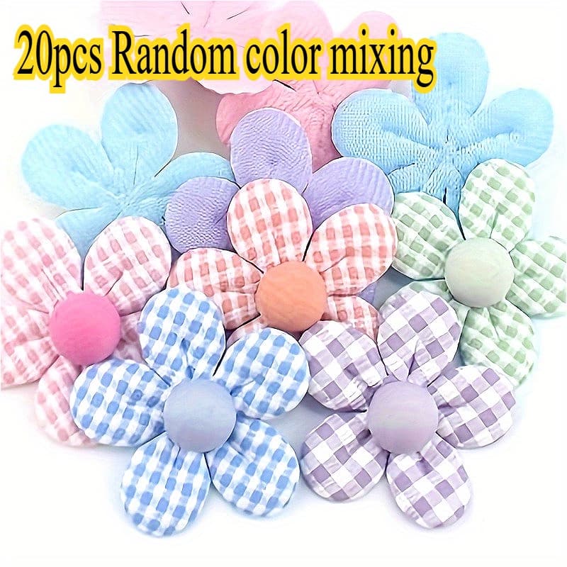 TEMU 20pcs Fabric Button 5 Petal Flowers - Handmade Fabric Flower Applications - 1.97 Inch And Solid Color, Blue And White Pattern, Suitable For Hairpins, Clothing, Shoes, Hats And Crafts