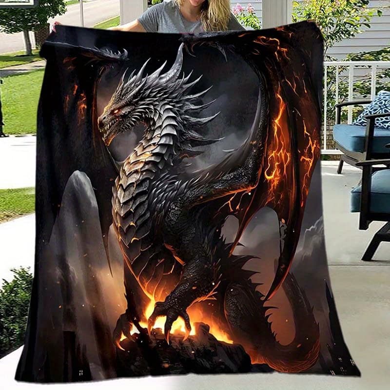 TEMU Incredibly Plush Dragon Design Flannel Throw - Ideal For Use On Beds, Couches, Workplaces, And For Staying Cozy In Air Conditioning