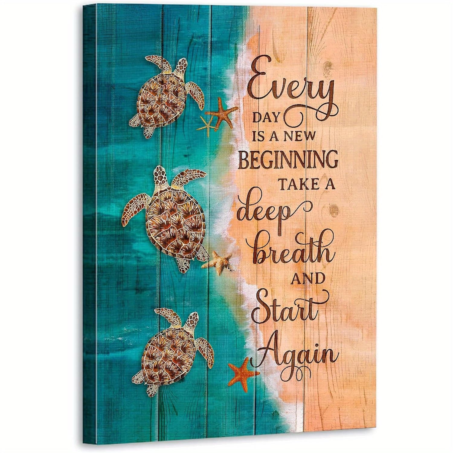 TEMU 1pc Sea Turtle Wall Art Suitable For Home & Bathroom Decor - Vintage Sea Turtle Quote "each Day Is A " Ink Canvas Frame, Vertical Ocean Theme Painting, Wall Hanging For Bedroom,, Dorm Decor