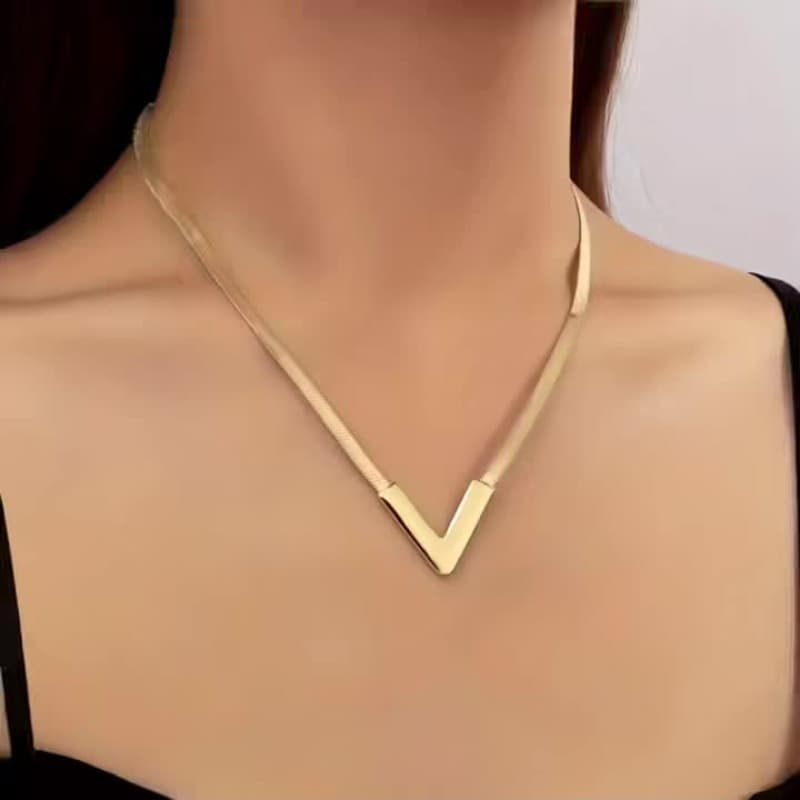 TEMU High-quality Stainless Steel Necklace, Fade-resistant And Hypoallergenic, A Stylish V-shaped Necklace For Women, Easy And Elegant, Wear Or Party Additions, A For Women