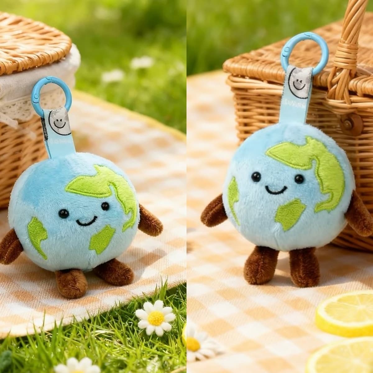 TEMU Adorable Earth Keychain - 3.94 Inches (1.57 Inches In Diameter) Soft Plush Pendant Featuring A And Green , Sturdy Bag Charm For Backpacks, Purses, And Keys - Perfect For Unique Travelers And