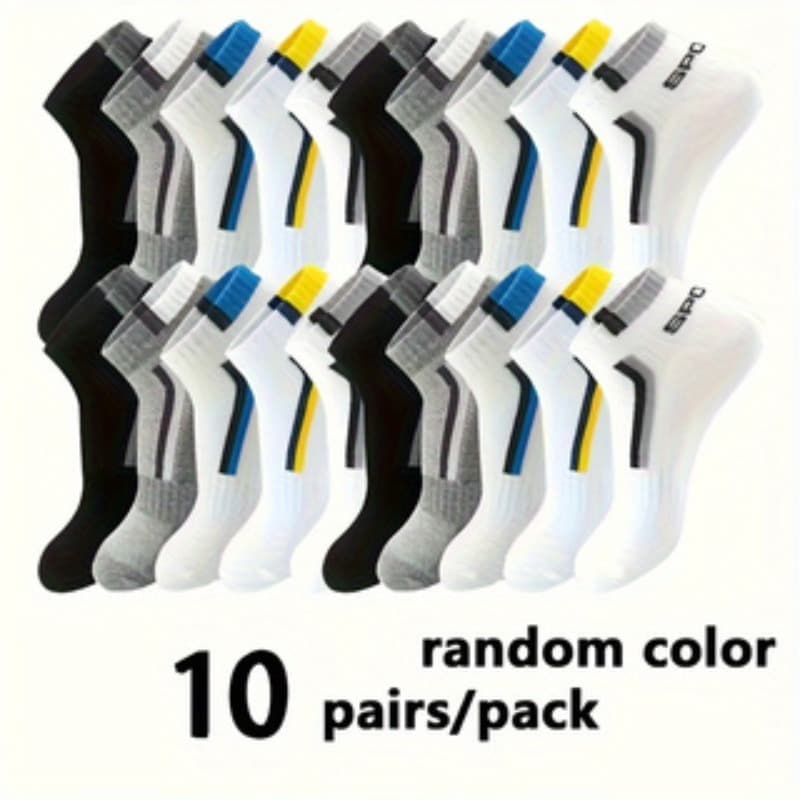 TEMU 40pcs (20 Pairs)/20pcs (10 Pairs) Random Colors Summer Thin No-show Socks For Men, Short Crew Socks, -absorbent Breathable Mesh Basketball Socks, Casual Sports Socks