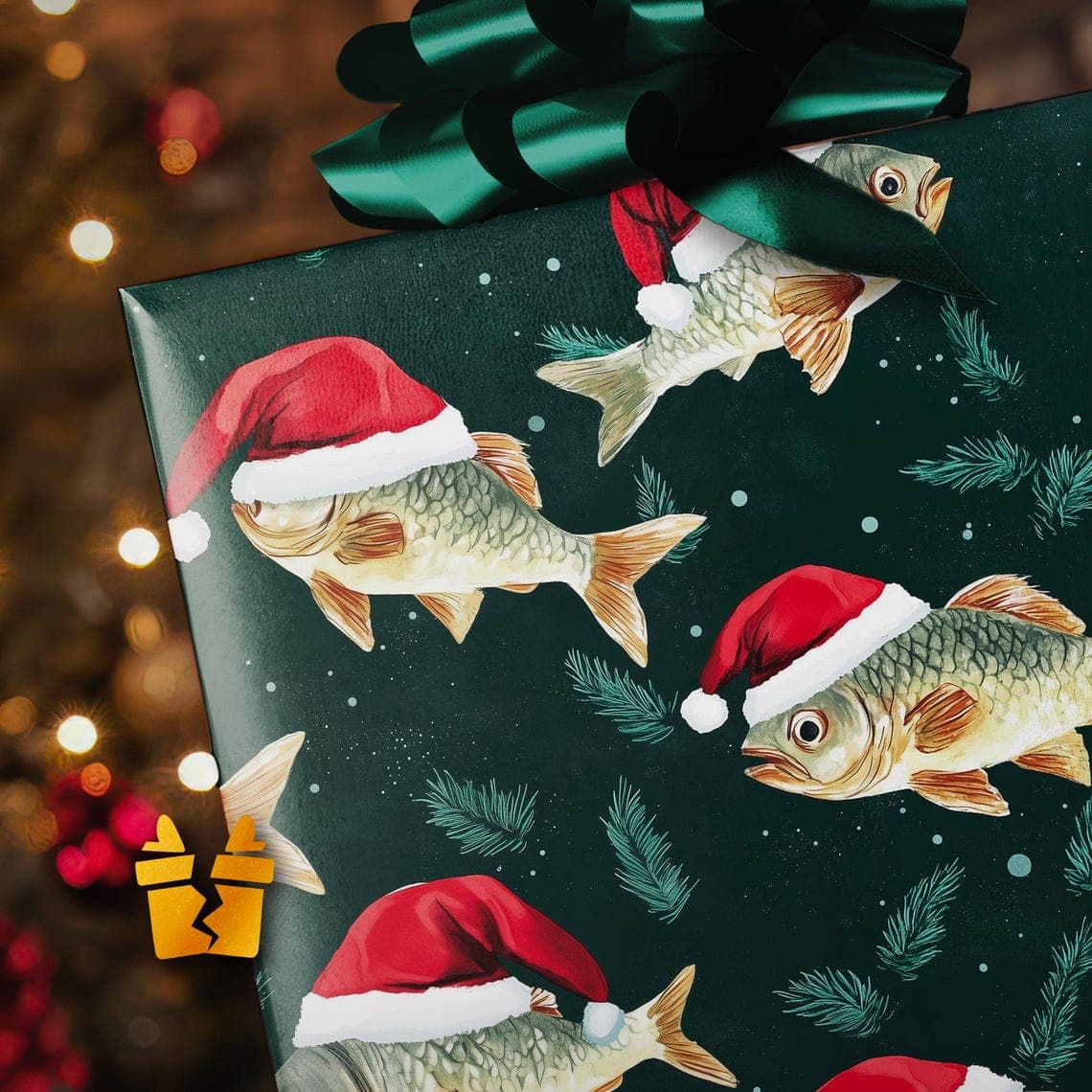 TEMU 1 Roll Extra Long 58 Inches, Vintage Fish Christmas Holiday Gift Wrapping Paper Roll, Perfect For Birthday Parties, Weddings, Halloween, New Year And Surprise Gifts, Versatile Wrapping Paper