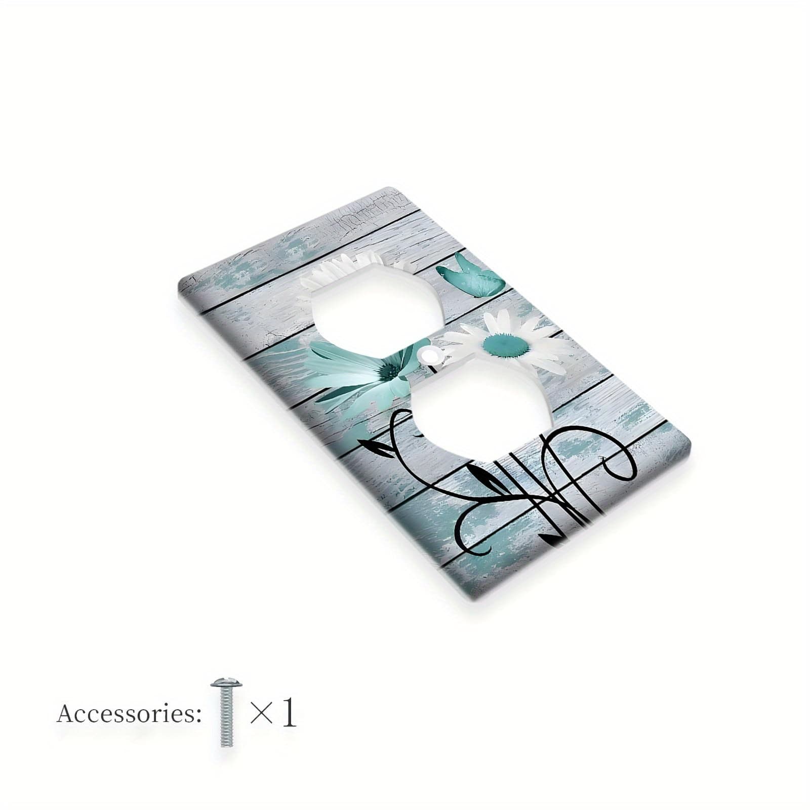 TEMU 1pc 1gang/2gang Teal & White Daisies & Switch Plate Cover | Decorative Wall Plate For Light Switch Or Outlet For Indoor Outdoor Bedroom Kitchen Home Bathroom Decor