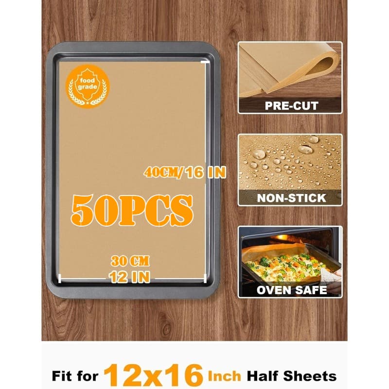 TEMU 100/50 Sheets 12x16 Inch Pre-cut Baking Paper - Oil-resistant Kitchen Parchment, Thick Material For Baking, Frying & Food Preparation