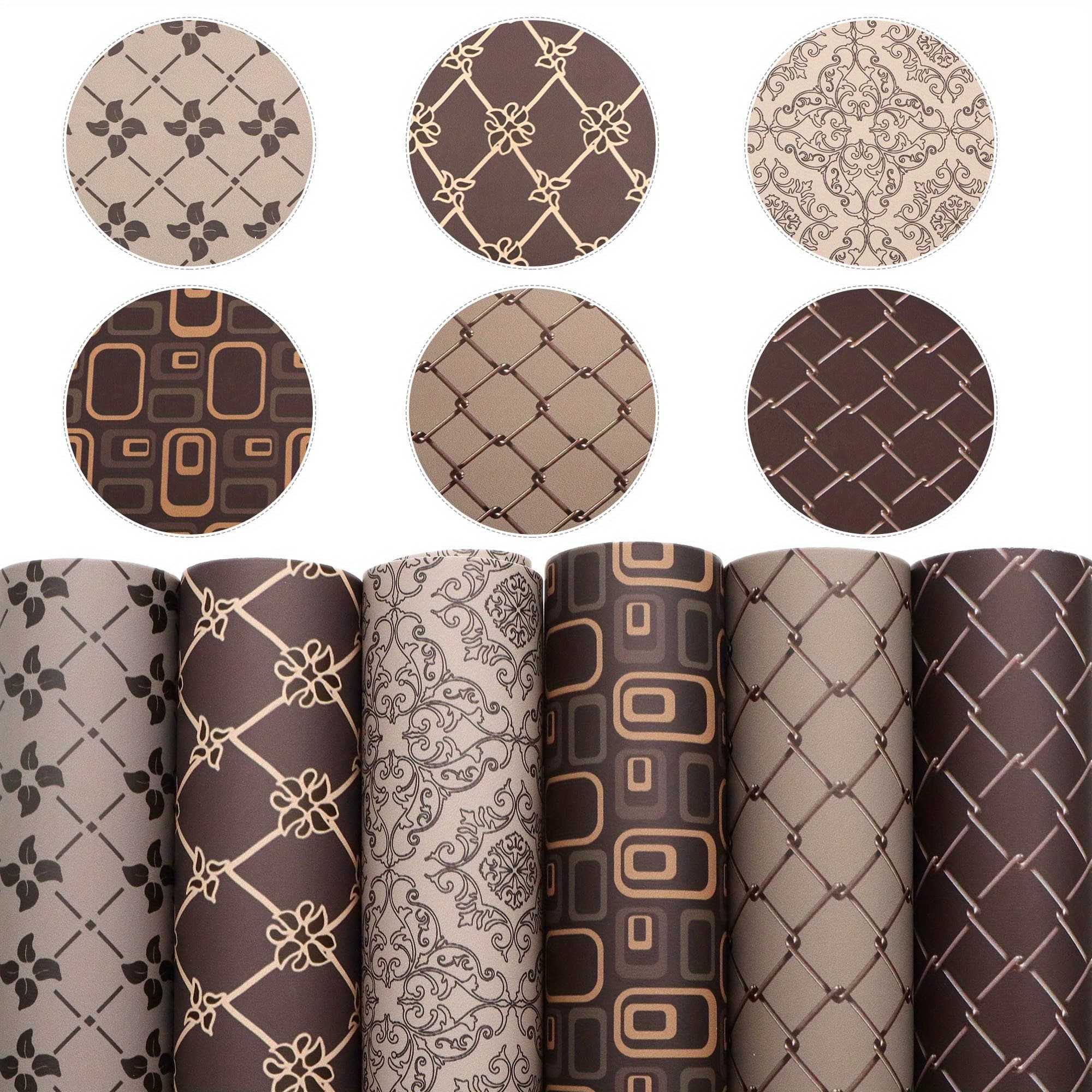 TEMU Set Of 6 Retro-style Faux Leather Sheets Featuring Geometric, , And Floral Prints, Ideal For Crafting Smooth-textured Earrings, Hair Bows, Pouches, Wallets, And Other Projects