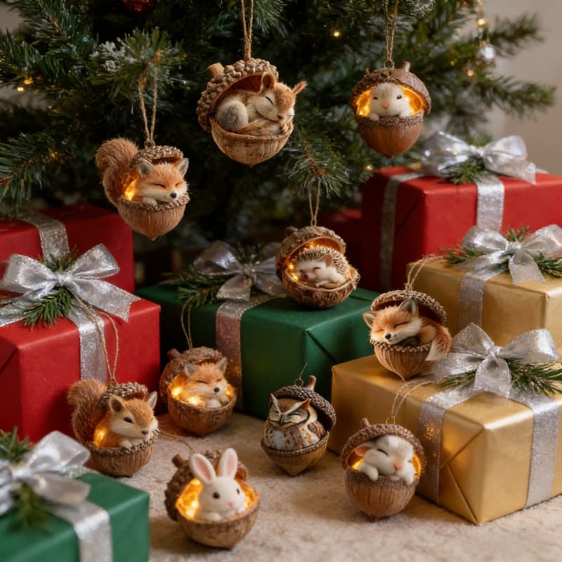 TEMU 10 Forest Animal Chestnut Decorations | 2d Resin Forest Animal Christmas Decorations, 2026 Cone Animal Decorations, Suitable For Christmas Decorations, , 2d Flat