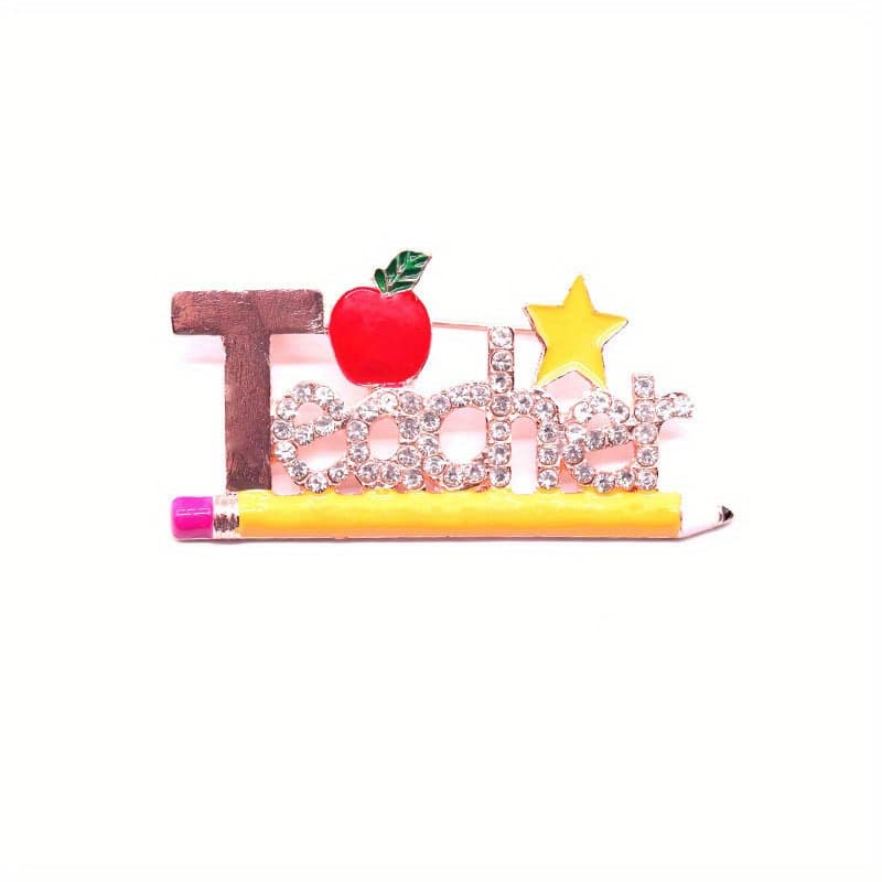 TEMU 1pc Cute Teacher Brooch - 18k Gold Plated With Safety Back Clasp, Sparkling Educator Gift Suitable For Women' Wear, Parties, Teacher's Day, Back To School & Graduation