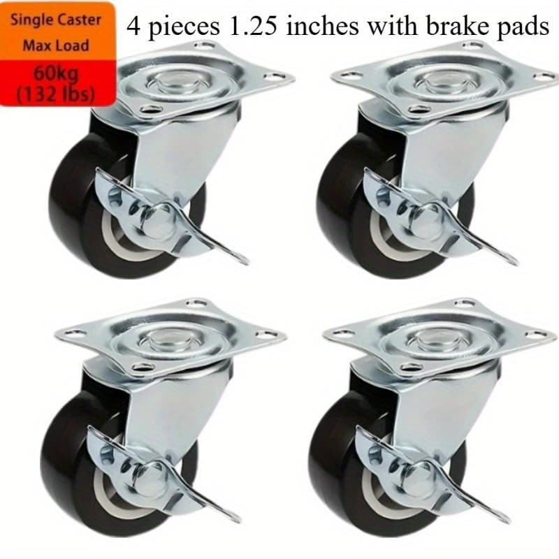 TEMU 4 Pack Heavy-duty Silent Locking & Braking Swivel Casters With 1. 25 Inch Rotatable Pvc Wheels, Frame For Furniture, Bed, Table, Cabinet & Material Handling