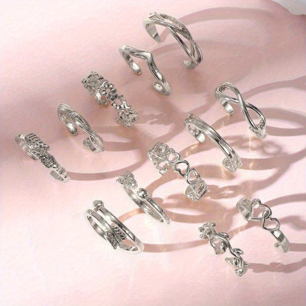 TEMU 12pcs Elegant Women's Fashion Adjustable Silvery Toe Ring For Beach Travel, Summer Gift For Girlfriend, Women's Toe Jewelry Essential