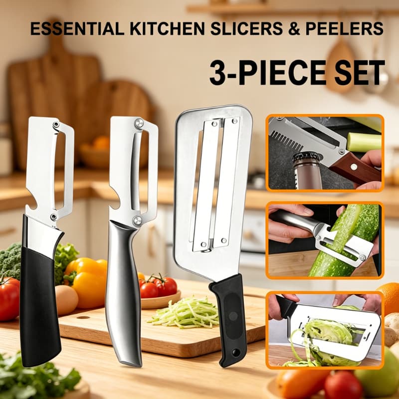 TEMU Kitchen Slicer & Peeler 3pcs Set, Premium Stainless Steel Vegetable , Potato Peeler & Cabbage Cutter, Essential Kitchen Gadgets