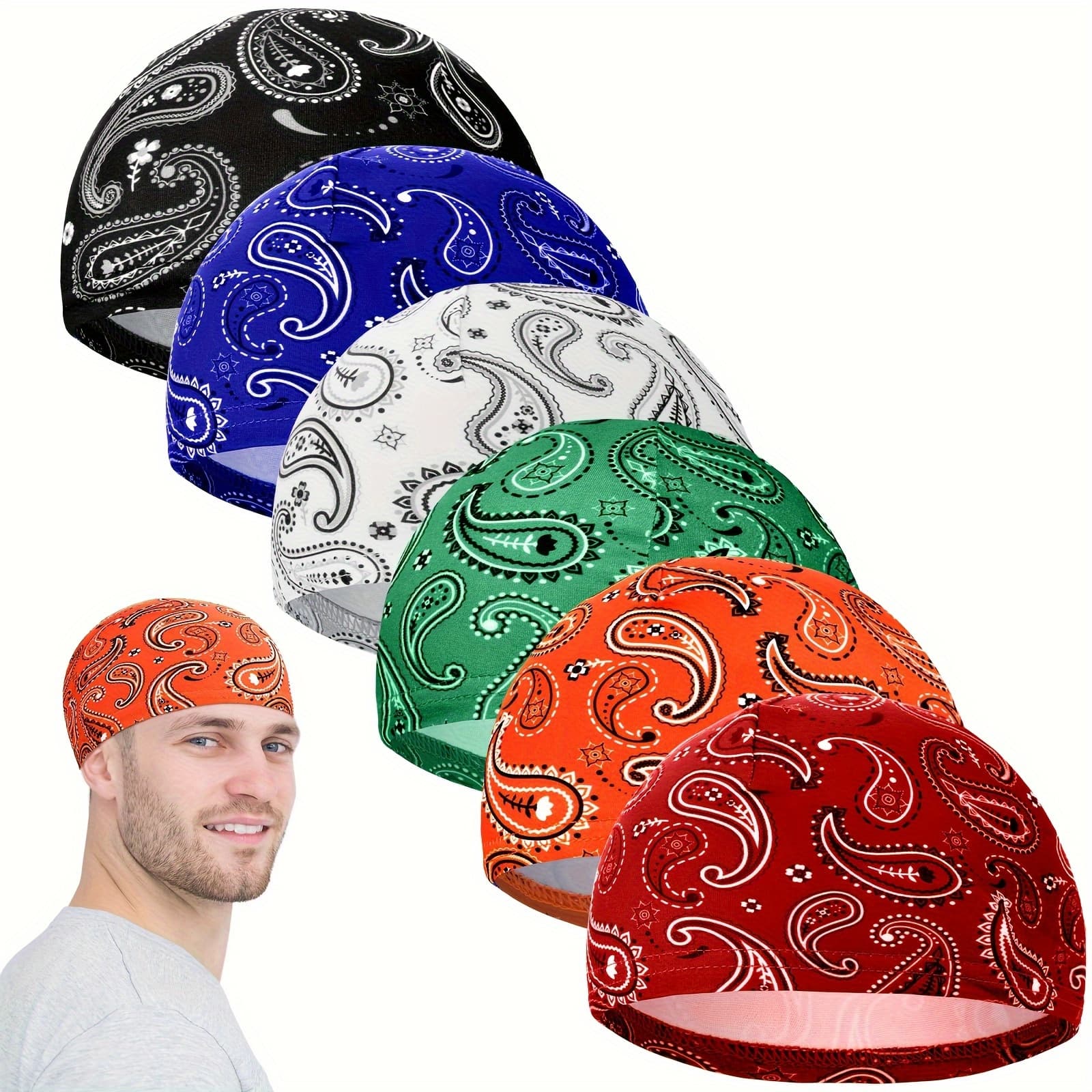 TEMU 3-pack Random Color Men's Cooling Hood- Mustard Pattern, Sweat-absorbent, Breathable, Brimless Cover, Suitable For Cycling And Running, In Colors