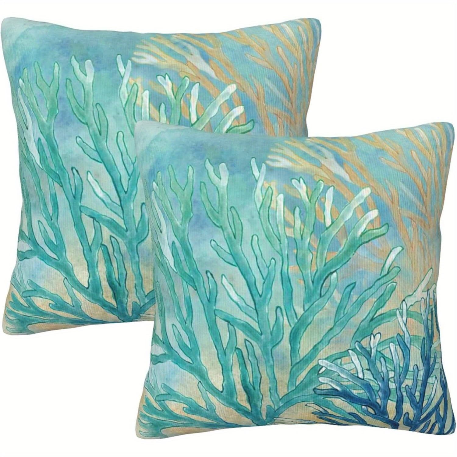 TEMU 2pcs Coastal Coral Throw Pillow Covers, 18x18 Inch, Contemporary Style, Polyester, Zippered, Machine Washable, Decorative Cushion Cases For Sofa, Bed, And Outdoor Decor