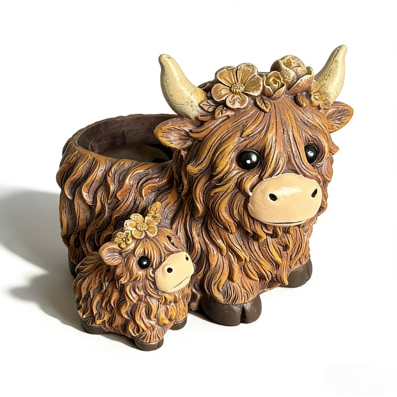 TEMU Cute Highland Cow Resin Planter, Succulent Pot For Indoor/outdoor, French Decor, Desk Ornament For Home Office Gardening Gift For Home Decor