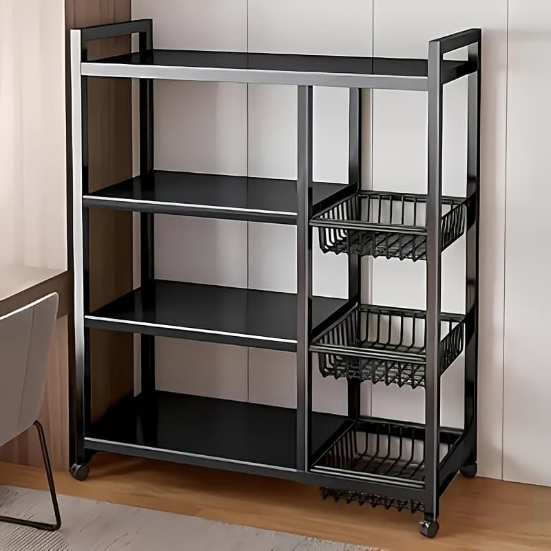 TEMU Bcnvdus 1pc 4-layer Freestanding Storage Rack With 3 Baskets - Durable Storage And Organization, Suitable For Kitchen And Bathroom Organization