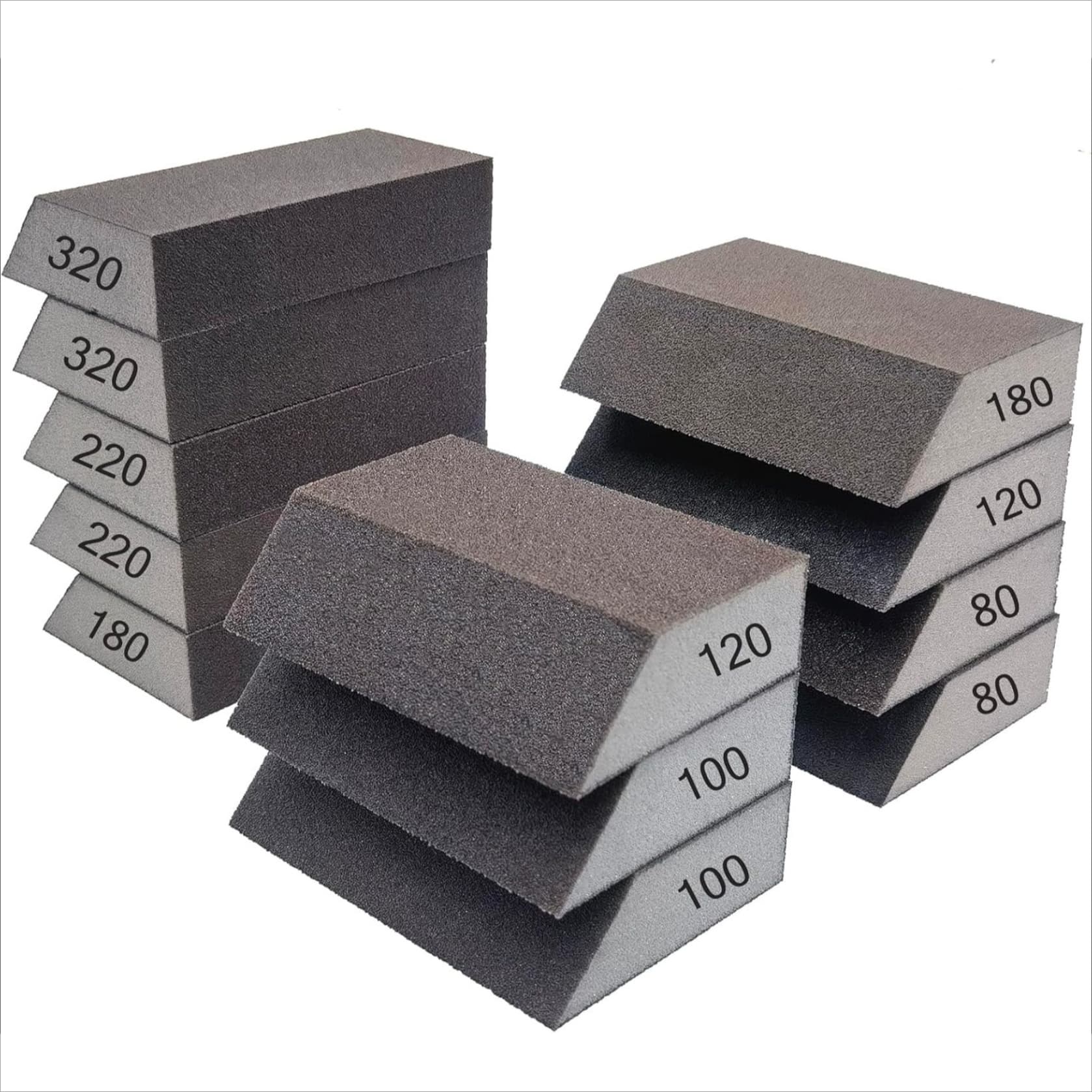 TEMU 6pcs/12pcs Single Sanding Sponge Set - 80/100/120/180/220/320 Grit Sanding Block Combo, Washable And Reusable