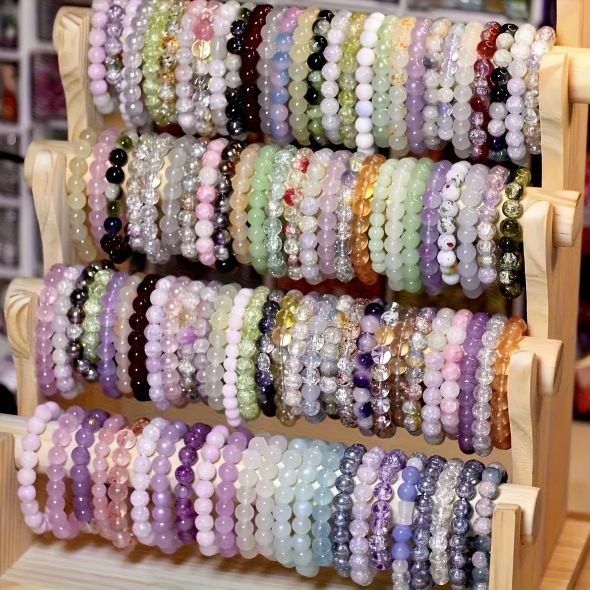 TEMU 100pcs (random Color) Fashion Bohemian Handmade Beaded Mixed Layered Women's Bracelet Set Elegant Colorful Crackle Beads Women's Bracelet Set Suitable As A To Wear