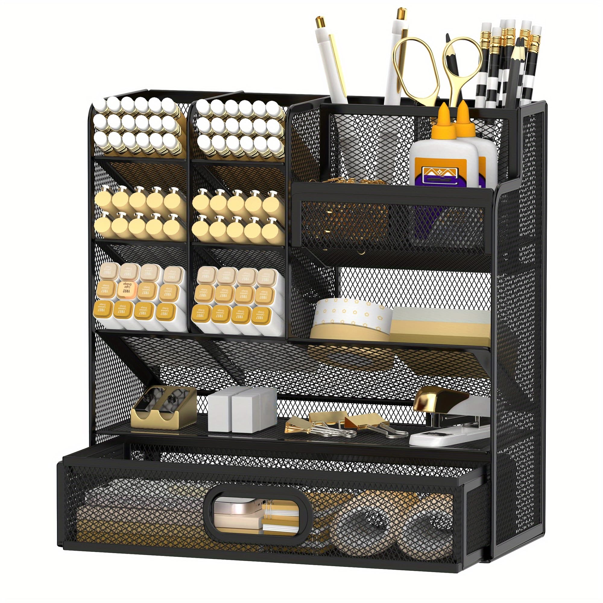 TEMU Supeasy Desk Organizer With Drawer, Multifunctional Mesh Desk Pen Organizer, Desk Organizer With Pen Holder And Accessories For Office And Art Supplies