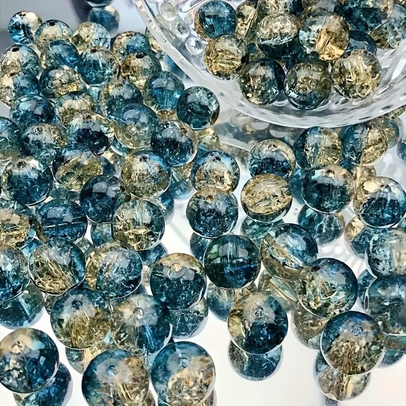 TEMU 100pcs Northern Lights Blue Crackle Glass Beads- Handmade Explosion Beads With Swirl Blue And Jewelry Making Bracelets Earrings Jewelry Making Beads