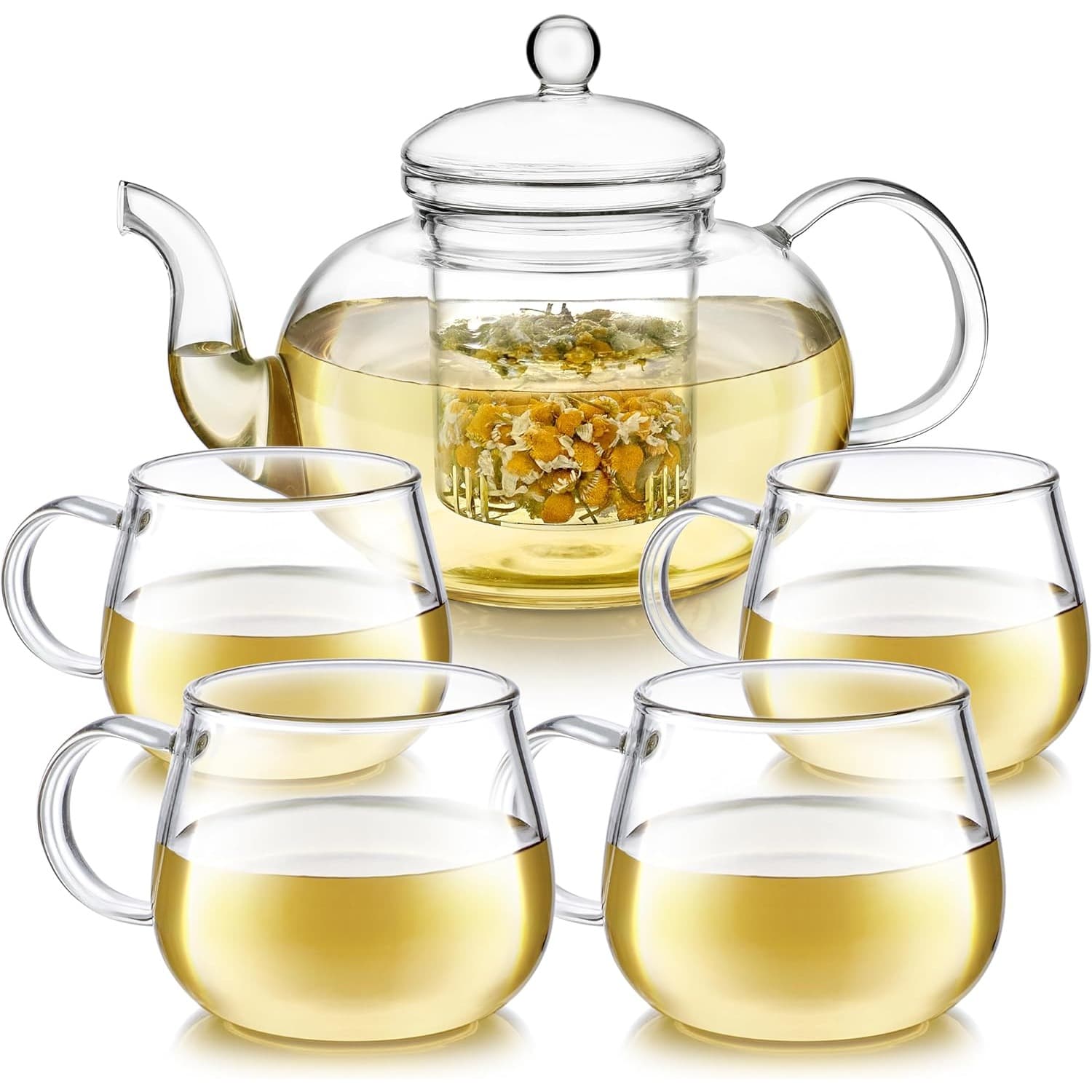 TEMU 1000ml Glass Teapot With Infuser And 4 Cups, 33.8 Oz (1000 Ml) Glass Teapot With Detachable Infuser For Flowering And Loose Leaf Tea, Microwave And Stovetop Tea Set Gift Box