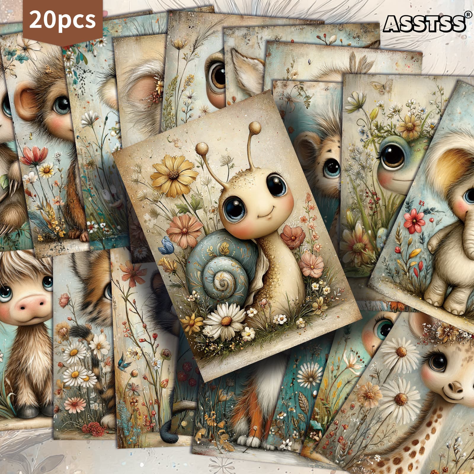 TEMU Set Of 20 Assorted Vintage Cartoon Animal Postcards Featuring Forest Themes - 4x6 Inches. Ideal For Retro Junk Journals, Scrapbooking, And As Collectible Decorative Art Cards For Crafting
