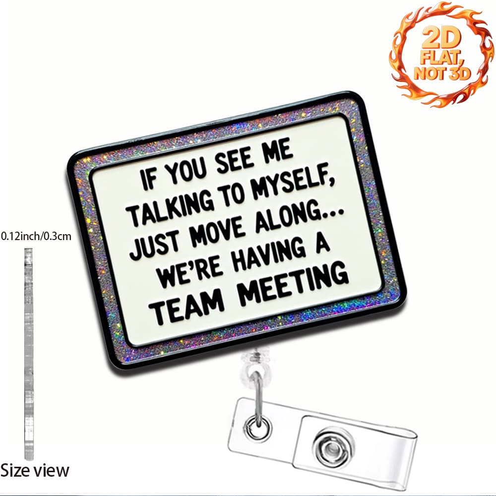 TEMU 1pc A 2d Flat Retractable Badge Reel Accessory Featuring A Cute And Humorous Acrylic Id Badge Holder With A Clip, Designed For Team Meetings , Suitable For Worker Passes, Halloween, Christmas