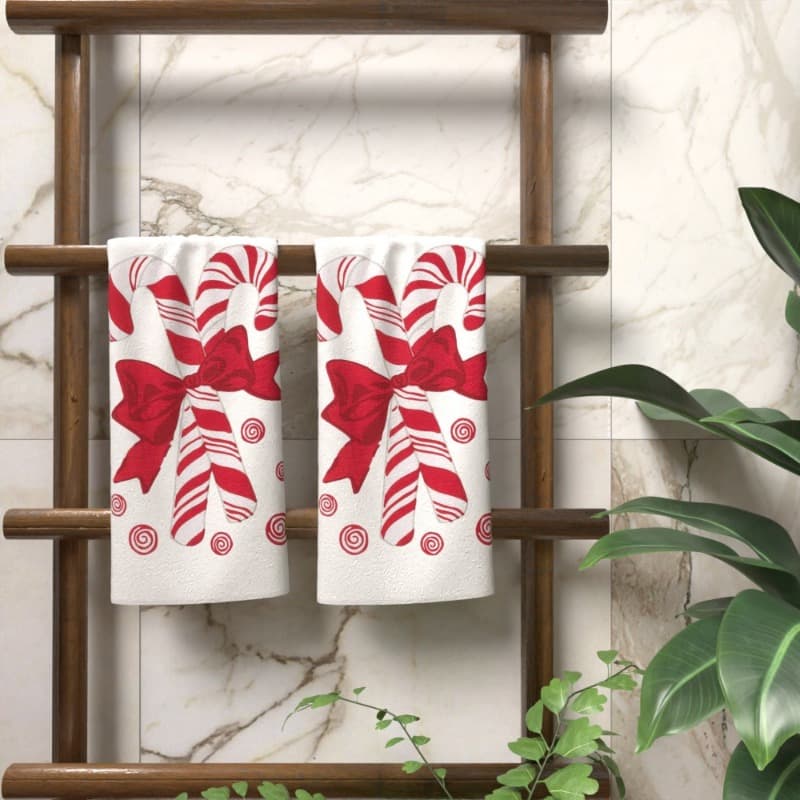 TEMU 2pcs 18*26inch, Super Soft Polyester Towels, Contemporary Candy Cane Design, Machine Washable, Oblong Kitchen & Bathroom Towel Set, Festive Space Theme For Christmas & Holiday Decor