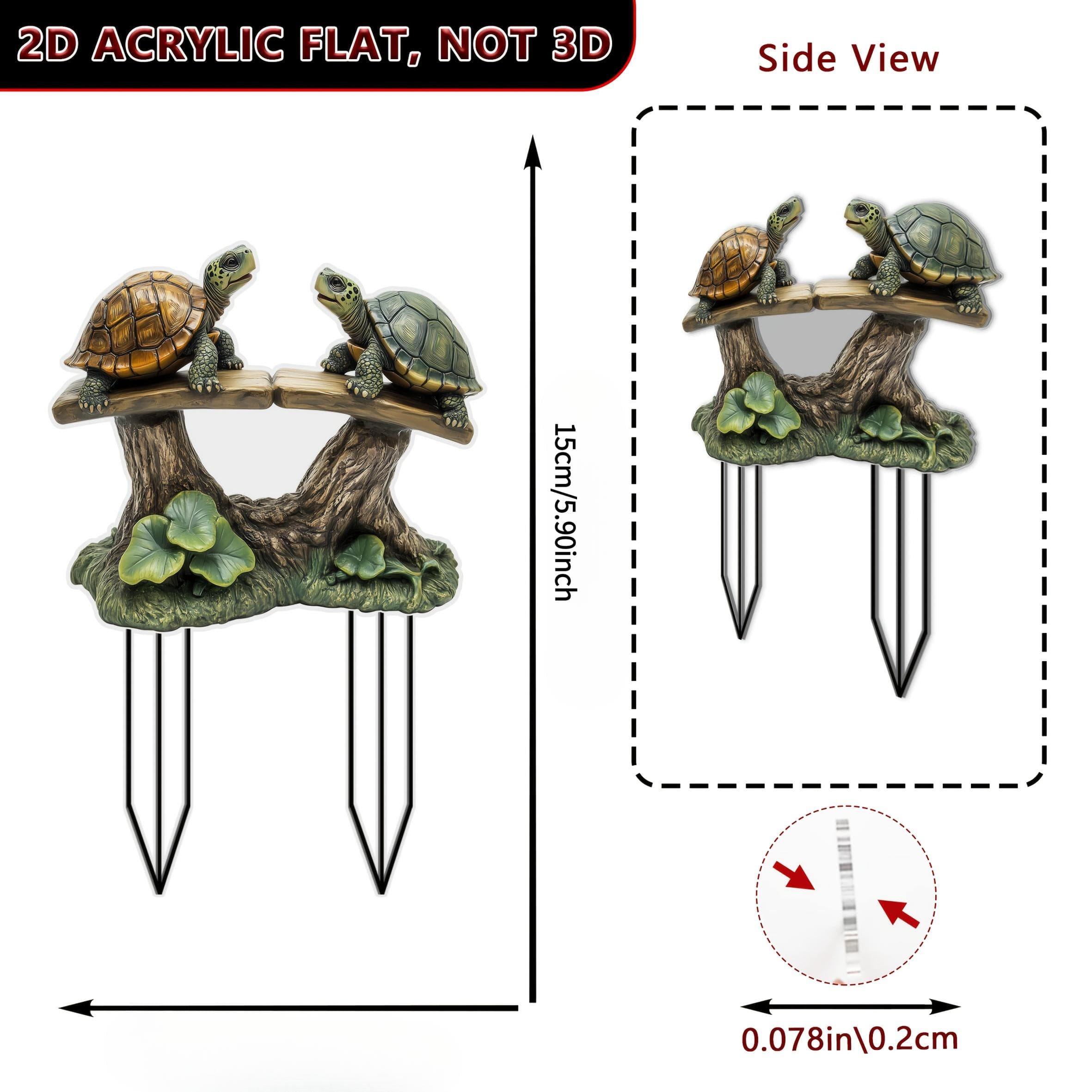 TEMU 2d Flat - 【2d Flat】 2d Flat - [2d Flat] 2d Flat - A 2d Flat Decorative Piece Depicting A Turtle On 2 Acrylic Wooden . This Landscape Gardening Sign Measures Perfect For Placing In A Pot