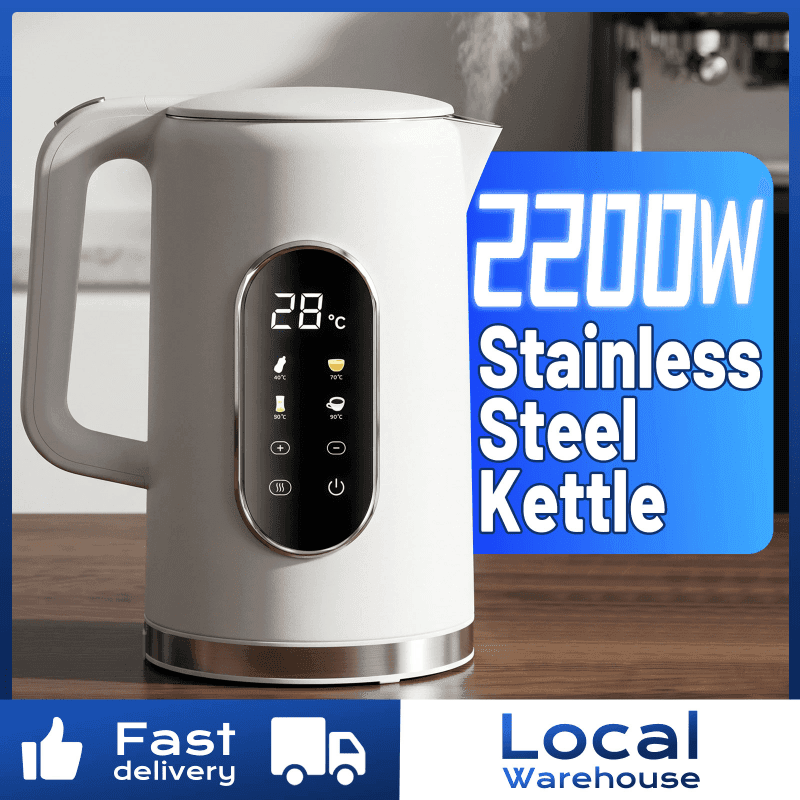 TEMU Electric Kettle With Temperature Control - 1.7l Stainless Steel , 2200w Fast Water Kettle With Digital Display, Auto Shut-off And Dry Boiler For Tea And Coffee, White