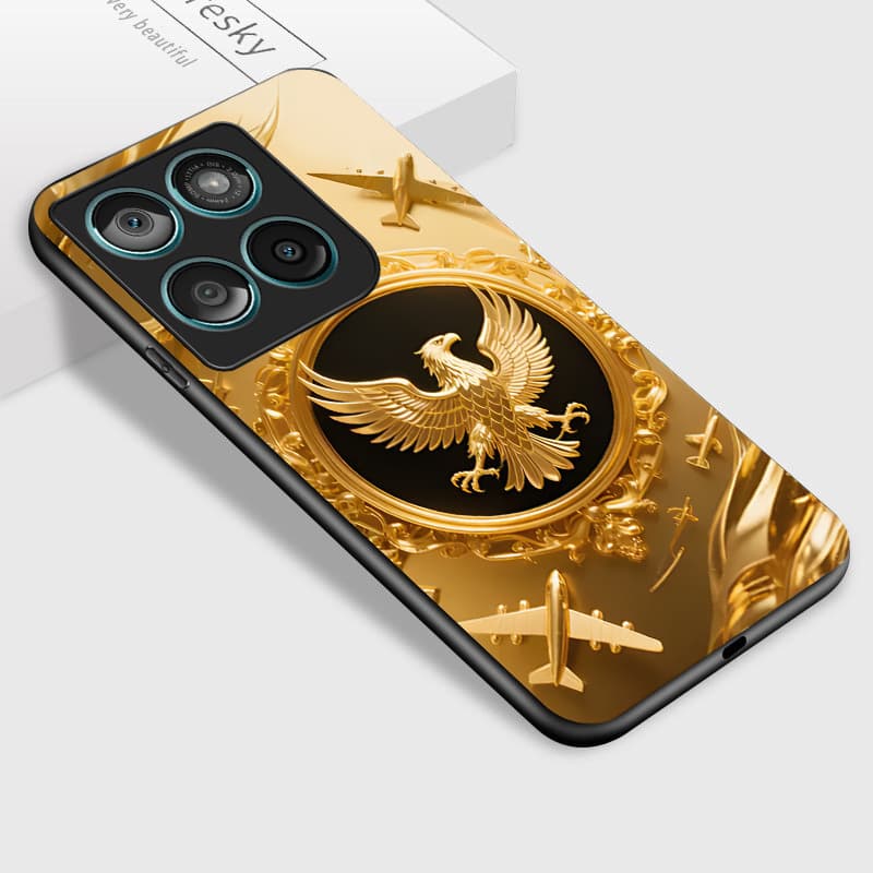 TEMU Phone Case - Luxury Glossy Glass Back Cover For Moto Edge 60 Fusion 5g, Featuring A Golden Eagle And , Perfect As A Gift For Aviation Enthusiasts