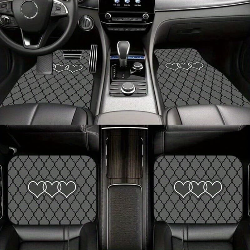TEMU 2pcs/ 4pcs Love Heart Pattern Car Floor Mats For All Models, All Season Vehicle Floor Mats, Easy To Clean Car Interior Accessories