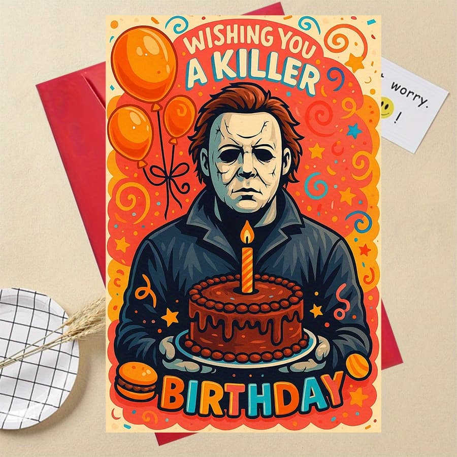 TEMU 1pcfunny Horror Themed Birthday Card For Horror Fans Dark Humor Greeting Perfect For And Halloween Birthday Celebrations Gifting