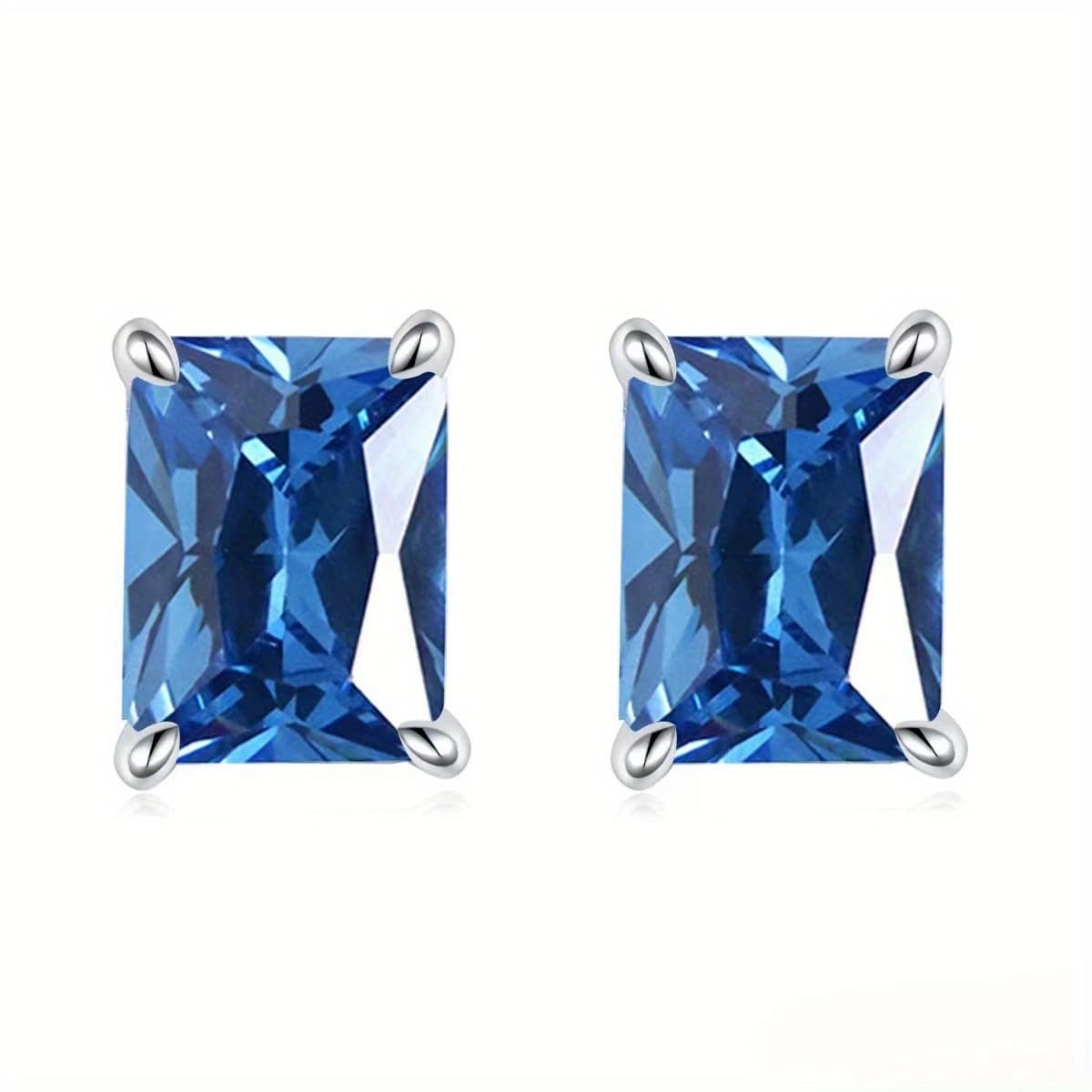 TEMU Premium Royal Blue Inlaid Moissanite Cut Mosaic 925 Silver Women's Earrings Elegant Style