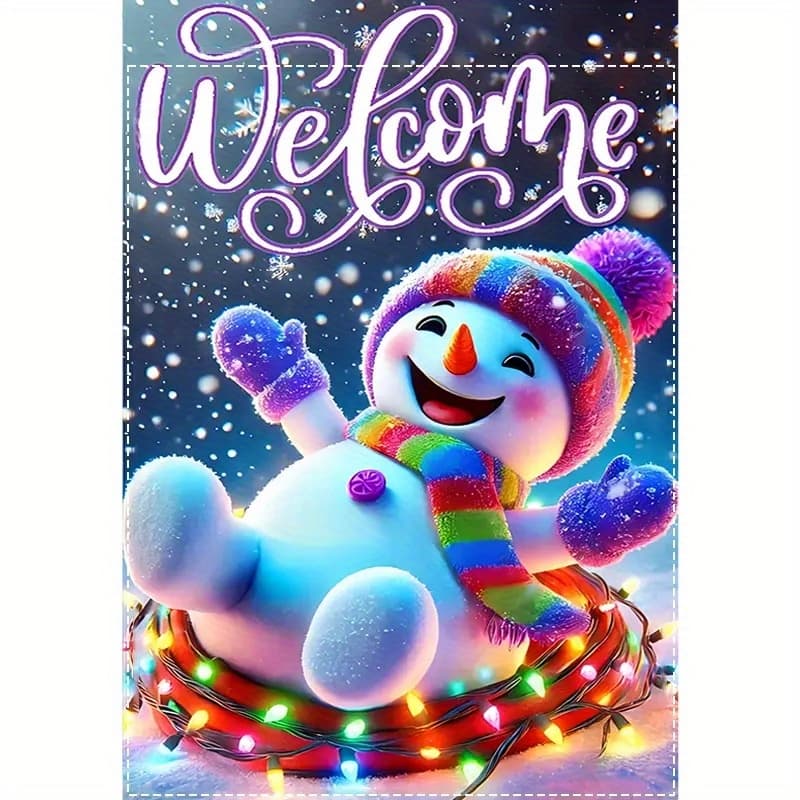 TEMU Wide Snowman Flowers Flag - 12x18 Inches Durable Polyester Banner, , Non-woven, Washable, Fade-resistant Outdoor Banner, Not For Use On And Flower Beds - Burlap Material, 1pc