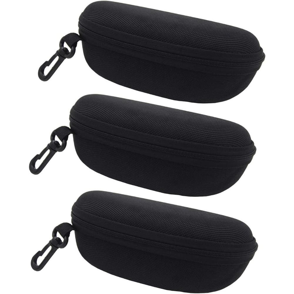 TEMU 3-pack Elegant Polyester Glasses Case With Zipper And Hook, Black Hardshell Men's And Women's Glasses Case, Stylish Additions Storage