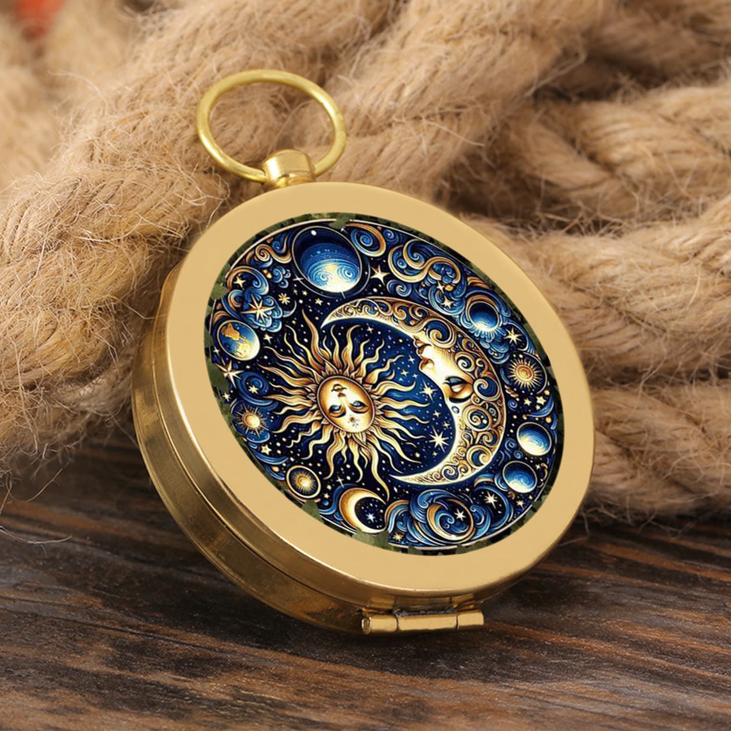 TEMU 1pc, "sun And Moon Star Pattern" Camping Survival Compass Metal Compass For Hiking Camping Hunting Outdoor Navigation Tool