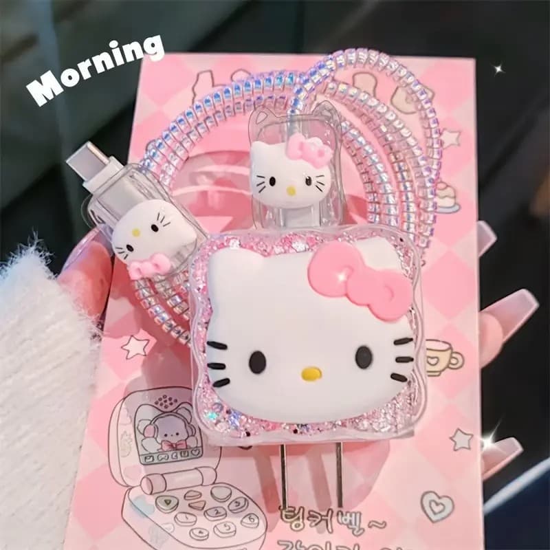 TEMU Hello Kitty, Charger And Data Cable Protective Case, Christmas Gift Adapter Charger Cable With Cartoon Protective Case, Suitable For Everyone
