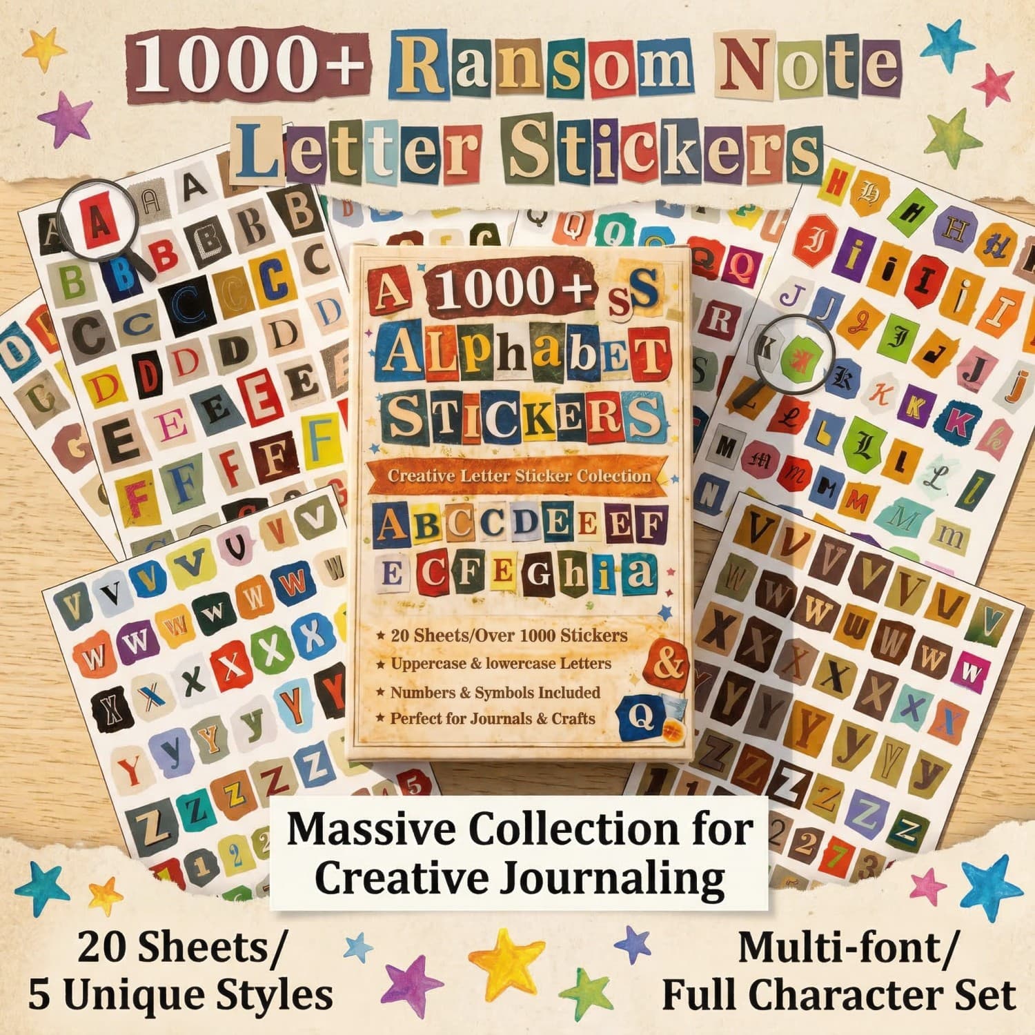 TEMU 1000+pcs Alphabet Stickers Suitable For Scrapbooking, Journals & Diy Crafts - Vintage Letter Sheets With /lowercase, Numbers, Symbols, Suitable For Collage, Journals, Planners, Card Making,