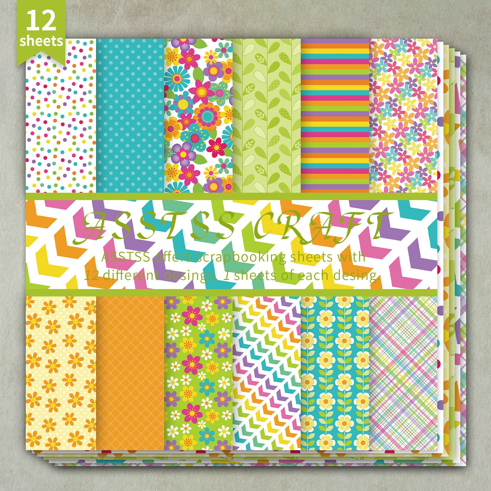 TEMU 12-sheet Asstss Inches Scrapbooking Paper Pad, Floral Geometric Style Backing Paper Supplies, Heavyweight Cardstock For Journaling, Collage Art, And Crafts, Inches Pack
