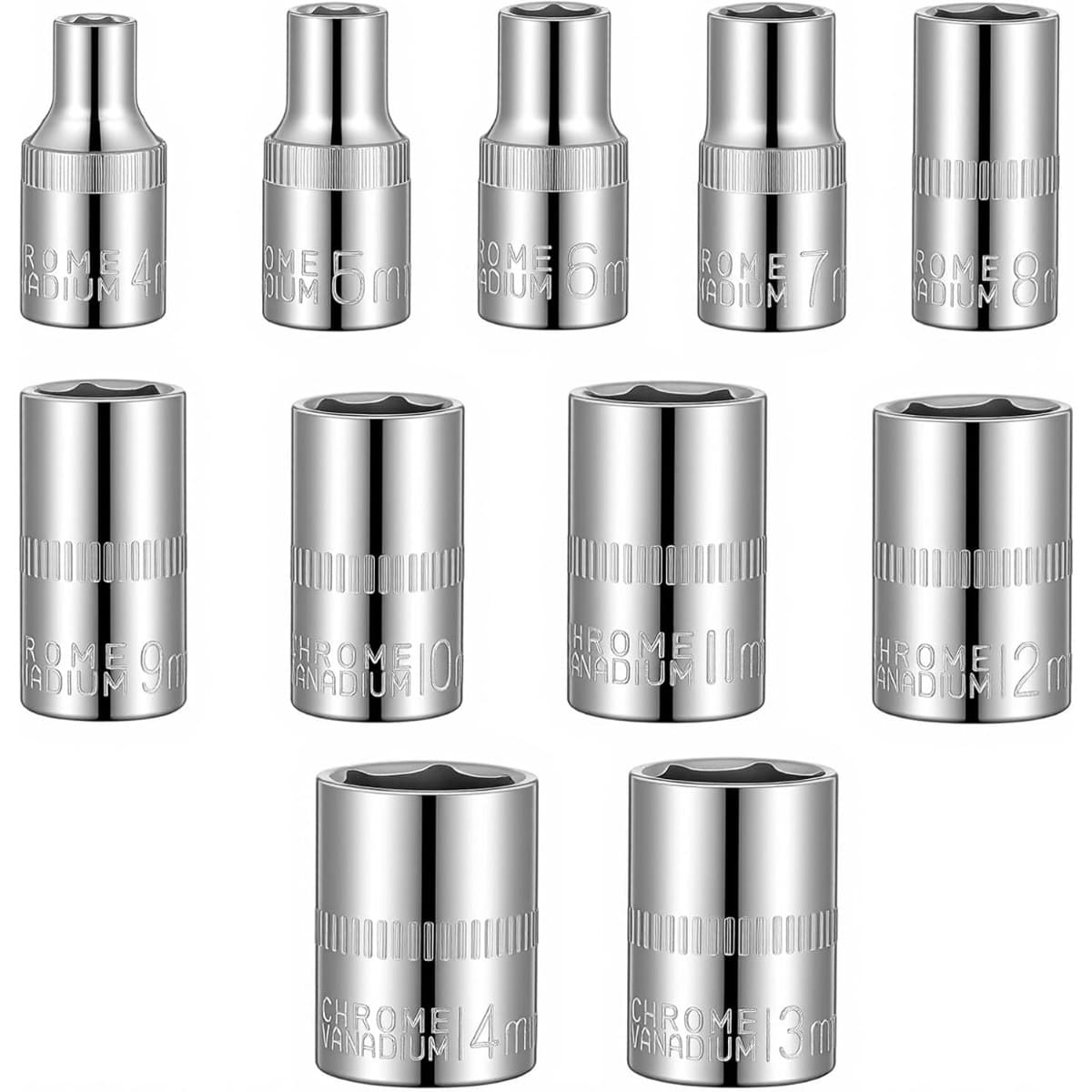 TEMU 11pcs Silver Socket Wrench Set, 1/4 "drive, Hexagonal, Metric Size 14-4mm, Durable And Corrosion-resistant, Suitable For Mechanical Maintenance