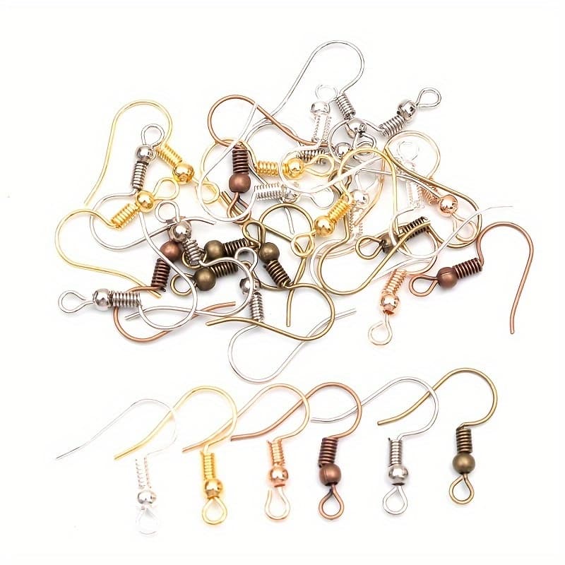 TEMU 1000pcs Mixed Metal Color Alloy Ear Hooks With Beads, Jewelry Earrings Additions Handmade Craft