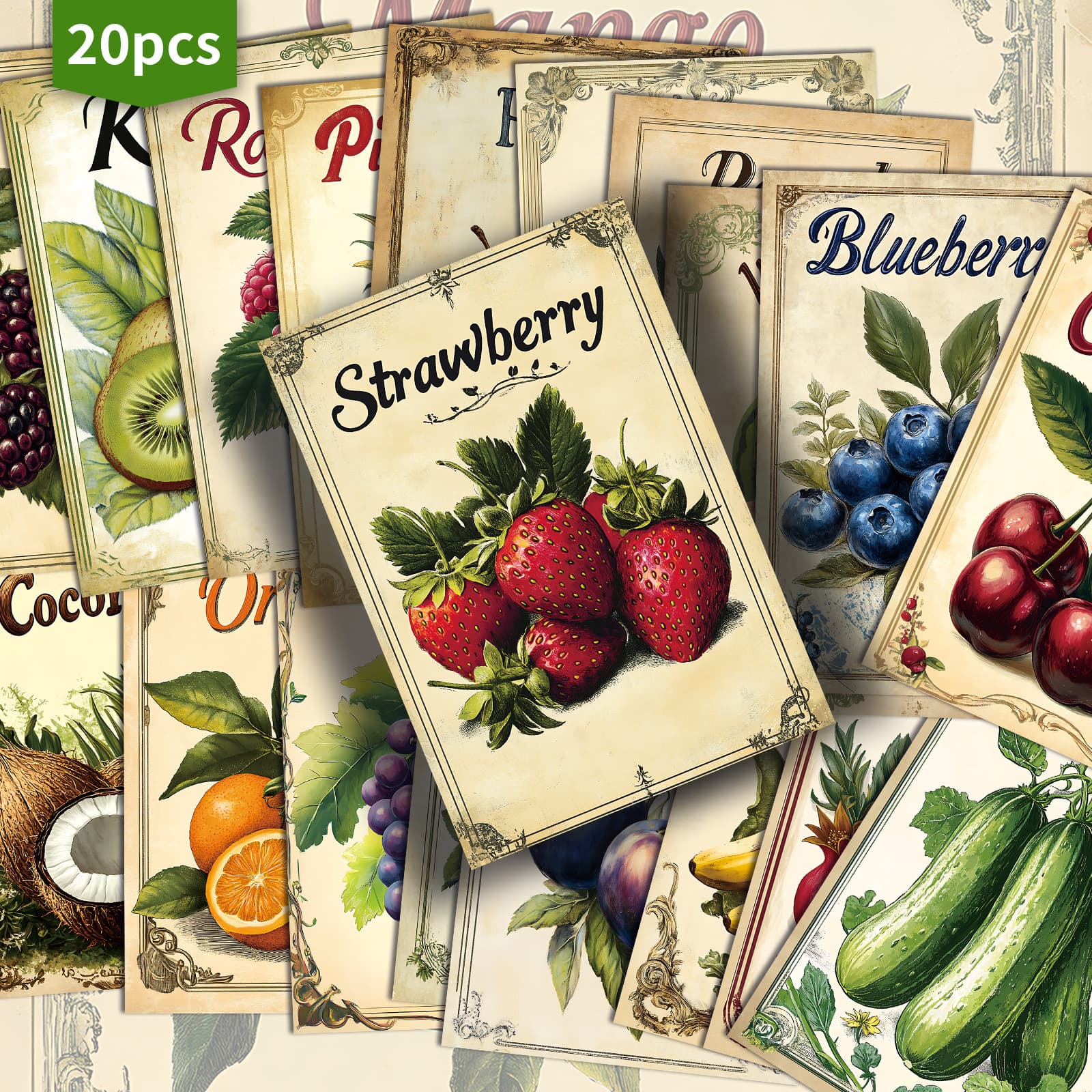 TEMU 20-pack Vintage Fruit Seeds Postcards - 4x6 Inches Junk Journal Paper, Classic Pinup Illustrations, Collectible Decorative Painting Cards For Scrapbooking & Crafting